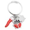 Anello Regolabile in Acciaio con Ciondoli Portafortuna, Cornetto Rosso, Coccinella e Quadrifoglio